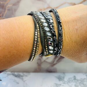 Crystal-Embellished Black Wrap Bracelet - Women Jewelry